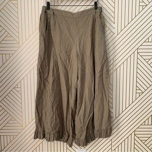 Heart’s Desire by Mary Grace Garbo Lagenlook Wide Leg Ruffle Bottom Linen Pant L